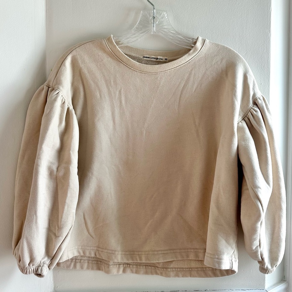 Marine Layer Re-Spun Jace Organic Cotton Puff Sleeve Sweatshirt Ivory Size XS